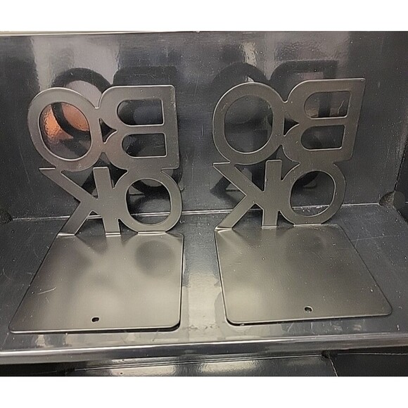 “BOOK” Character Shape-Book Stand Black Metal Bookends Read Library Decoration - Picture 4 of 7